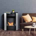 Ethanol-Kamin Bio-Ethanol-Brenner 1993W 1,5L 3 Std. Brenndauer kein Rauch frei stehend Stahl Edelstahl gehärtetes Glas Weiß+Schwarz 60 x 20 x 79 cm