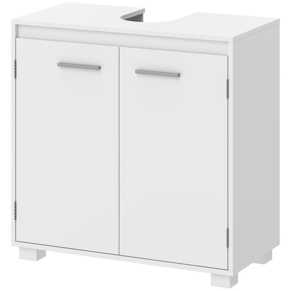 Waschbeckenunterschrank, Modernes freistehendes Badmöbel mit U-förmiger Aussparung, verstellbarem Regal, Weiß