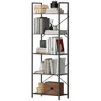 Bücherregal, Standregal mit 5 Ebenen, Industrielles Büroregal mit Metallrahmen, offenes Aufbewahrungsregal für Wohnzimmer, Büro, Arbeitszimmer, 60x30x170,5 cm, Schwarz