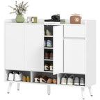 Schuhschrank mit grifflosem Design, 4 T¨¹ren, 4 verstellbare Regale, freistehendes Schuhregal mit 5 Holzbeinen, Holz, Wei?