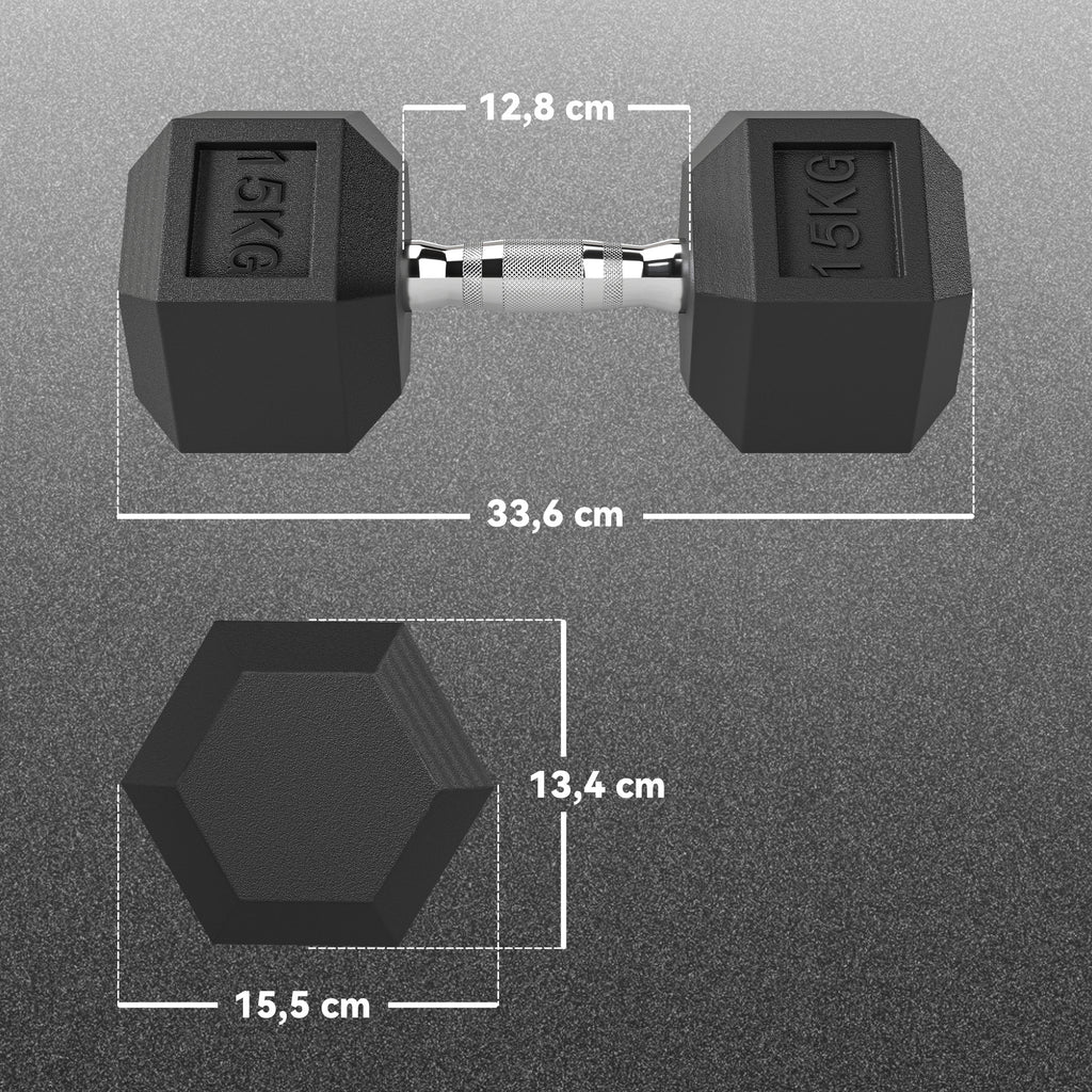 15KG Single Rubber Hex Dumbbell Portable Hand Weights Dumbbell Home Gym