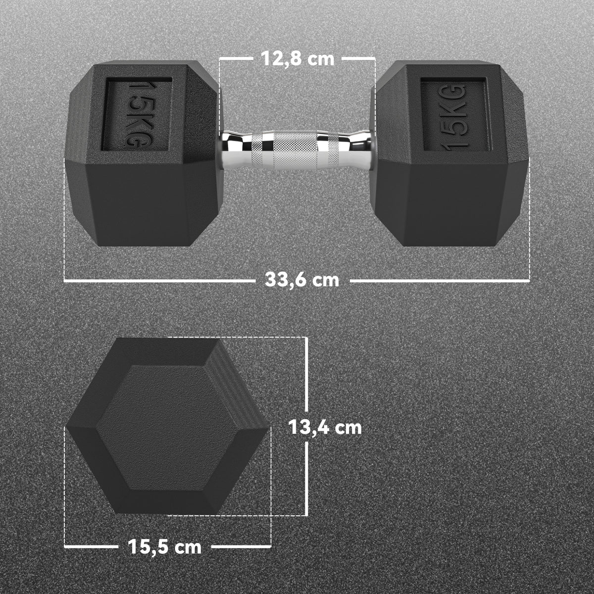 15KG Single Rubber Hex Dumbbell Portable Hand Weights Dumbbell Home Gym