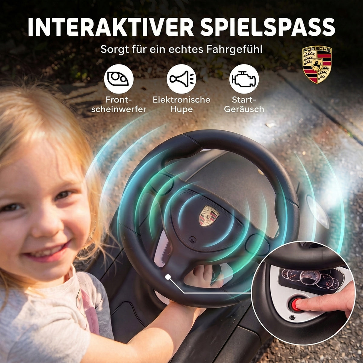 Ride on Car, Porsche Licensed Toddler Push Car with Horn, Headlights, Sound and Steering Wheel for 18-36 Months, Matte Black