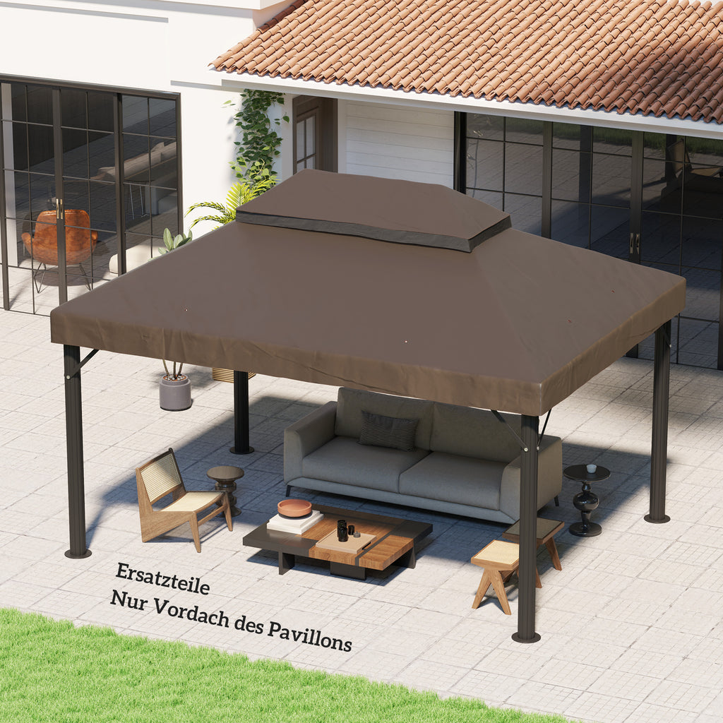 Pavillon-Ersatzdach, 3 x 4 m, Ersatzplane mit Wasserablauf-Öffnungen, Polyester, Sonnenschutz, UPF30+, Kaffee