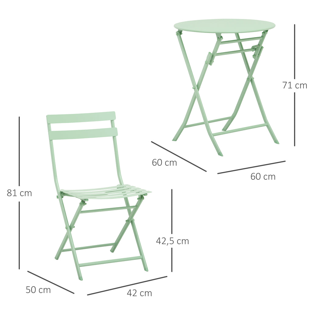  Gartenset für 2 Personen Garnitur Balkonmöbel Set Bistrotisch mit 2 Stühlen  für Hof Garten klappbar Grün