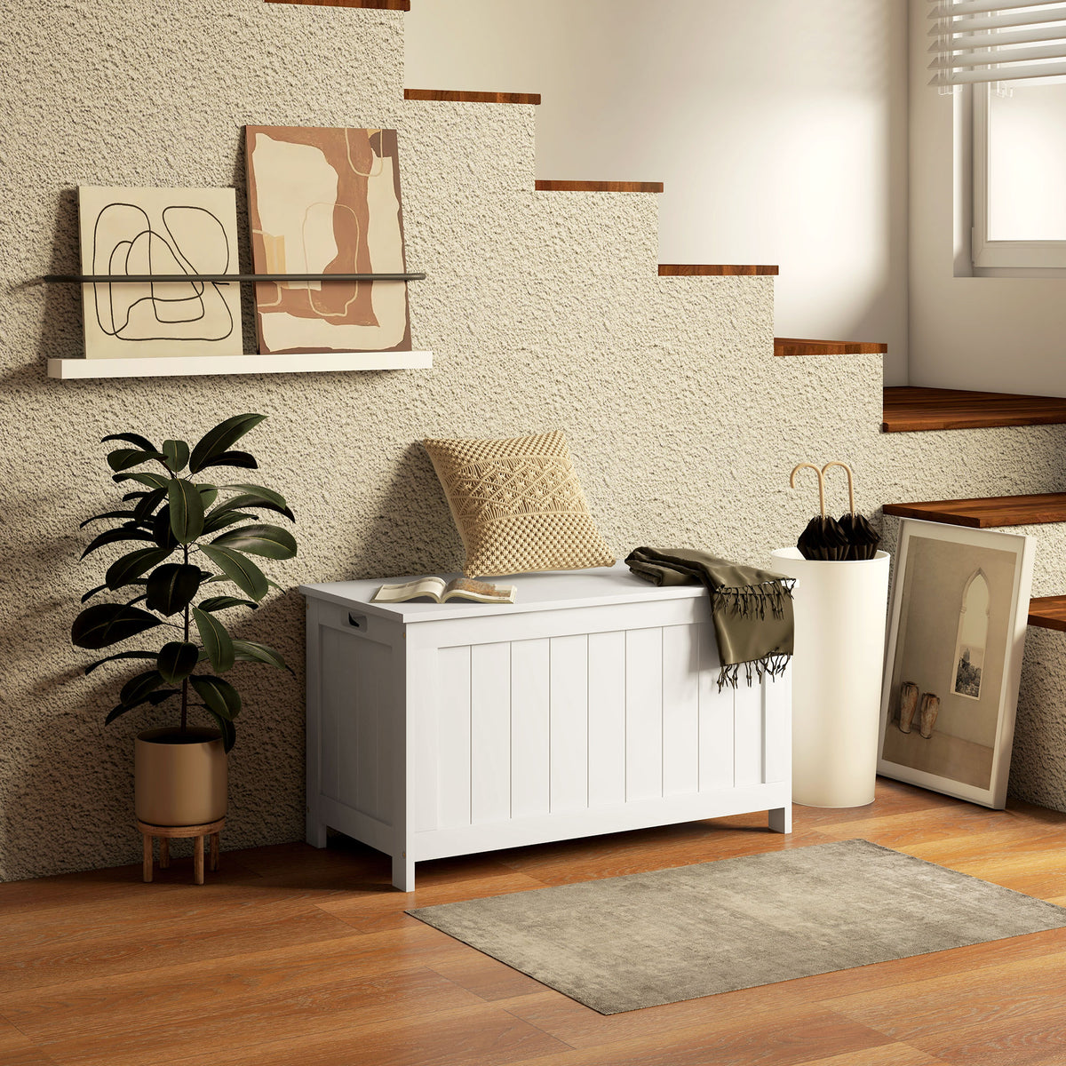 Aufbewahrungsbox Aufbewahrunskiste Spielzeugtruhe, MDF, 2 Griffe, 81 x 40 x 46 cm, Wei?