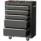 5-Drawer Tool Chest, Lockable Steel Tool Storage Cabinet with Wheels and Handle Tool Box for Garage, Workshop, Black