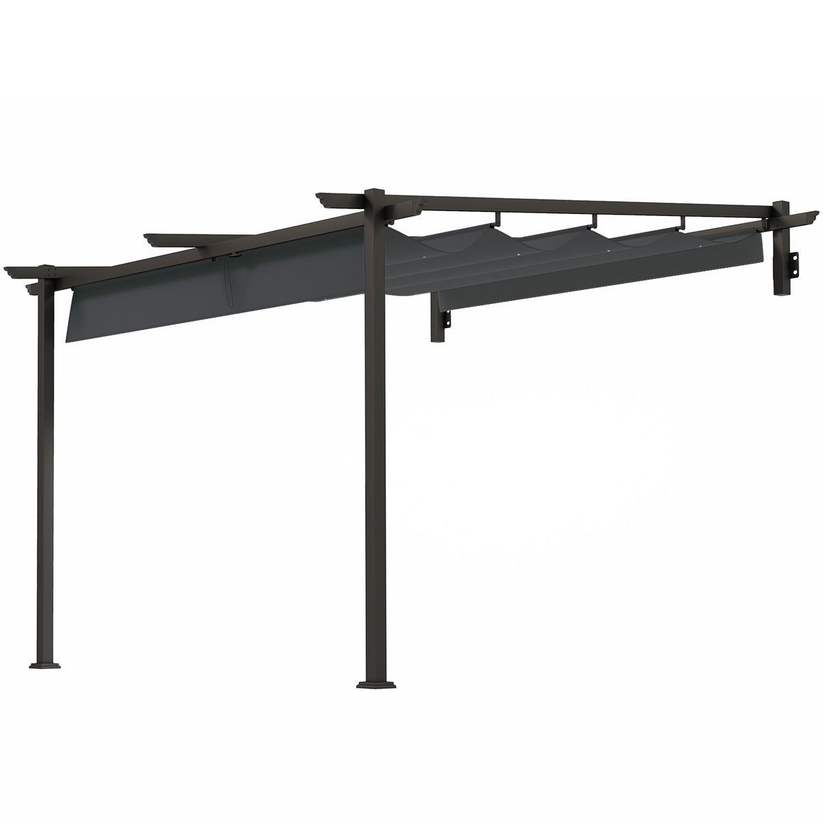 Pavillon, 3 x 3 m Pergola, Winddichtes Terrassendach, Wandmontage, Verstellbares Dach, für Garten, Terrasse, Dunkelgrau