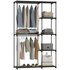 Stoffschrank Kleiderschrank mit Kleiderstange, Ablagen, f¨¹r Schlafzimmer, Ankleidezimmer, 111 x 43 x 185 cm, Schwarz