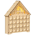 Adventskalender mit LED-Beleuchtung, 24 Schubladen, Krippenszene, 26,6x6x30 cm, Holzoptik