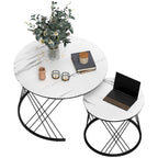Couchtische im 2er-Set, Marmoroptik, Spanplatte, Metall, runde Kaffeetische f¨¹r Wohnzimmer, ineinanderstellbar, Wei?