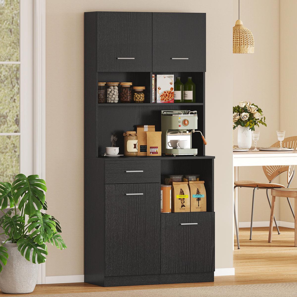 K¨¹chenschrank, Buffet mit Schublade, Soft-Close T¨¹ren, 80 x 35 x 180 cm, Schwarz
