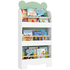 Bücherregal Kinder, 3-stufiges Kinderregal mit Bärenthema für Bücher Spielzeug Kinderzimmer, 55 x 15 x 110 cm, Grün
