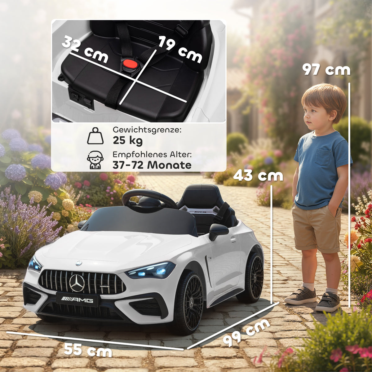 Kinder-Elektroauto, Mercedes-Design, 12V Motoren, Fernbedienung, LED-Lichter, Musik, f¨¹r 3-6 Jahren Kinder, Wei?