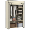 Fabric Wardrobe w/ Shelves Hanging Rail Foldable Wardrobe Cream