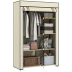 Fabric Wardrobe w/ Shelves Hanging Rail Foldable Wardrobe Cream