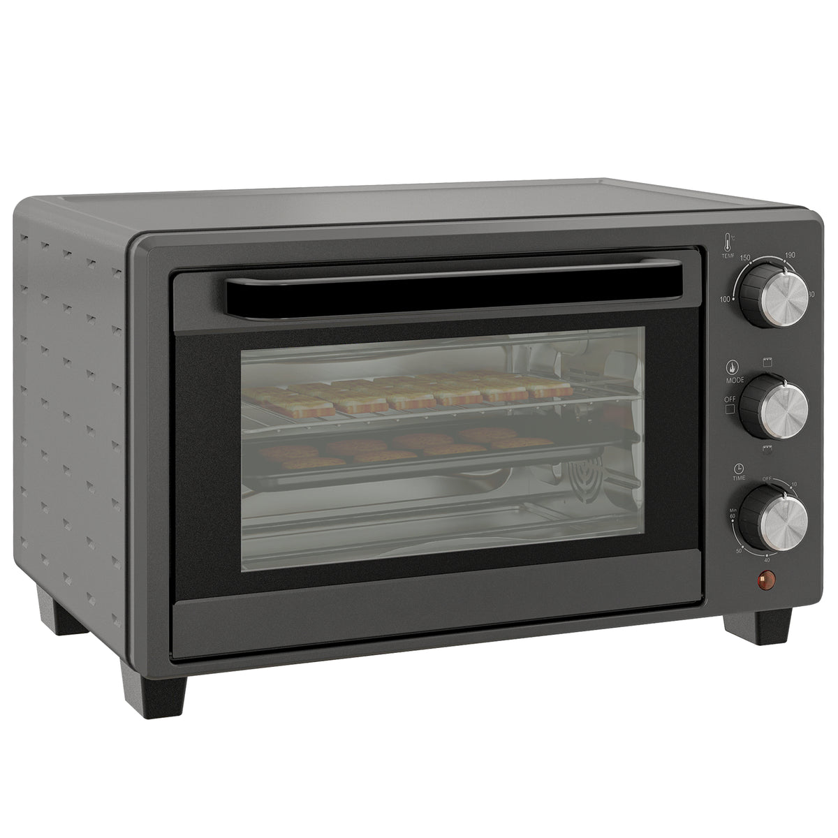 Minibackofen, 21 L Toasterofen mit 1 Drahtgestell und 1 Backblech, 3 Kochmodi, 100?¡ãC-230?¡ãC, Edelstahl, Glas, Grau