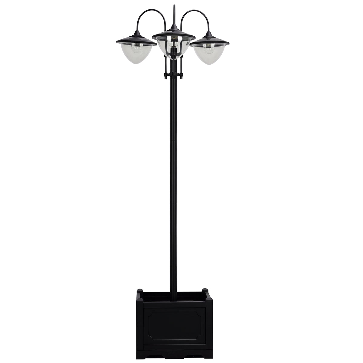  189cm 3-head Solar Lamp Post, Street Light with Planter, Automatic-on, 6 Hour Max Outdoor Ready LED Lighting, Black