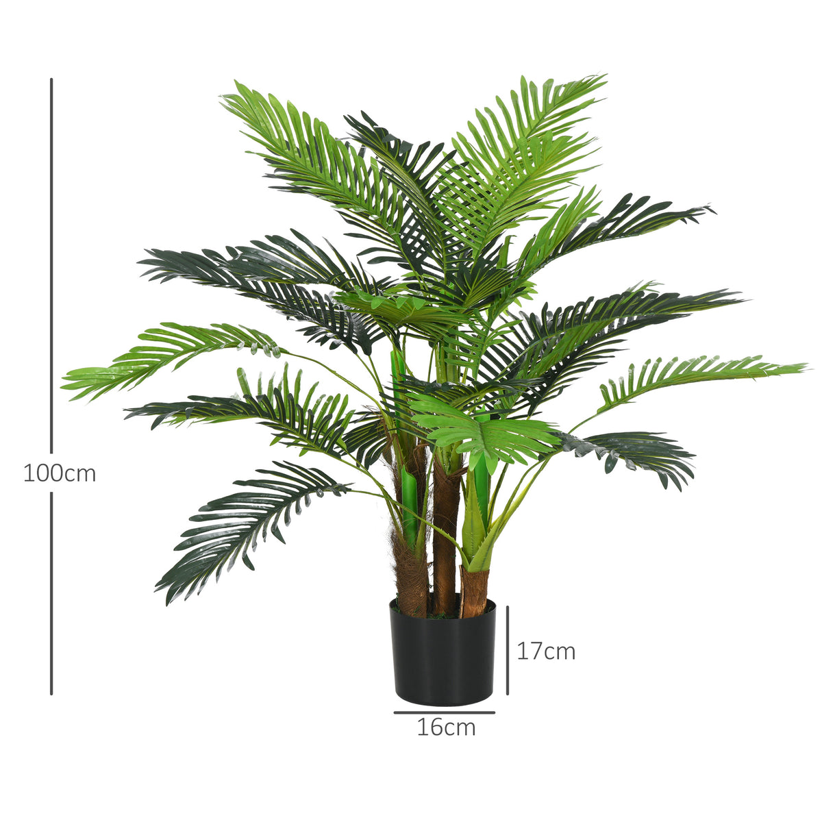K¨¹nstliche Palme, 1 m, realistische Zweige, Dekorationspflanze, Kunststoff, mit Topf, Braun+Gr¨¹n