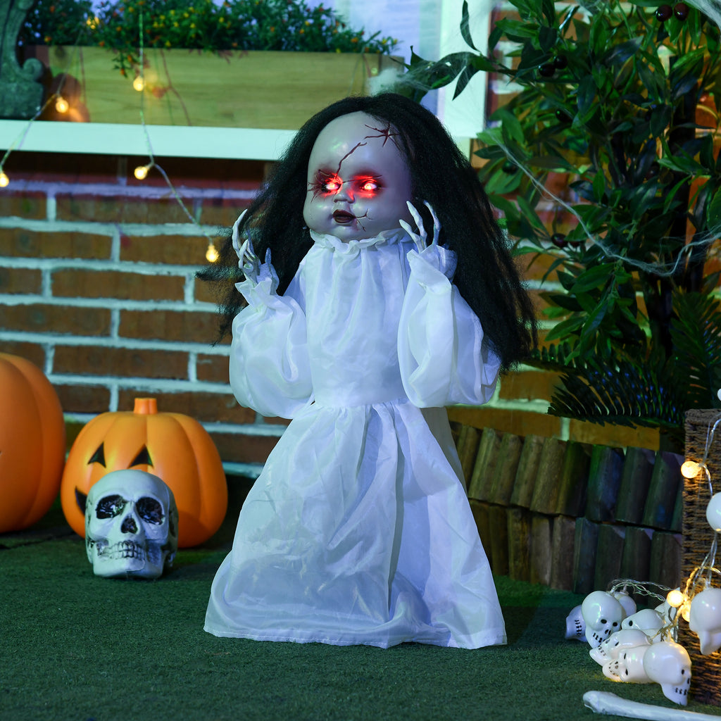Halloween-Dekoration Horrorpuppe, LED-Augen, heult, springt hoch, Geräusch- & Bewegungssensor, 60 cm