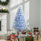 Künstlicher Weihnachtsbaum 120 cm Christbaum künstlich mit Glasfaser und LED-Beleuchtung, 130 Spitzen Tannenbaum inkl. Stahlständer für Drinnen Weiß+Blau