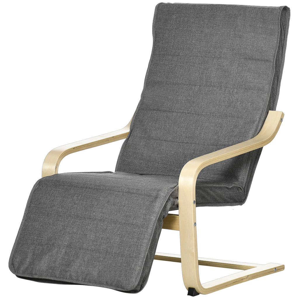 Akzentsessel, Relaxsessel mit verstellbarem Fußteil, Birkenholzrahmen, bis 120 kg, 66,5 x 94 x 100 cm, Grau