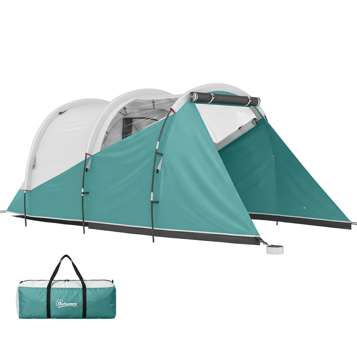 Three-Man, 3000mm Water-Resistant Two-Room Tunnel Tent - Green