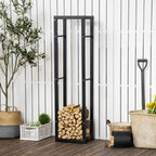 Kaminholzregal Metall 40 x 25 x 150 cm Brennholzregal Stapelhilfe Stahlrahmen bis 100kg Kaminholzunterstand Outdoor Holzregal Feuerholzregal für Garten Terrasse Außen Schwarz