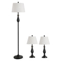 3er-Set Stehlampen-Set inkl. 2 Tischleuchten, 1 Stehleuchte, Tischlampen-Set mit E27 Fassung, Lampenschirm aus Leinen Standlampe für Wohnzimmer, Schlafzimmer, Weiß+Schwarz