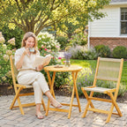 Balkonmöbel Set 3 teilig Polyrattan Holz klappbar Gartenmöbel Set mit Tisch 2 Stühle, Atmungsaktiv
