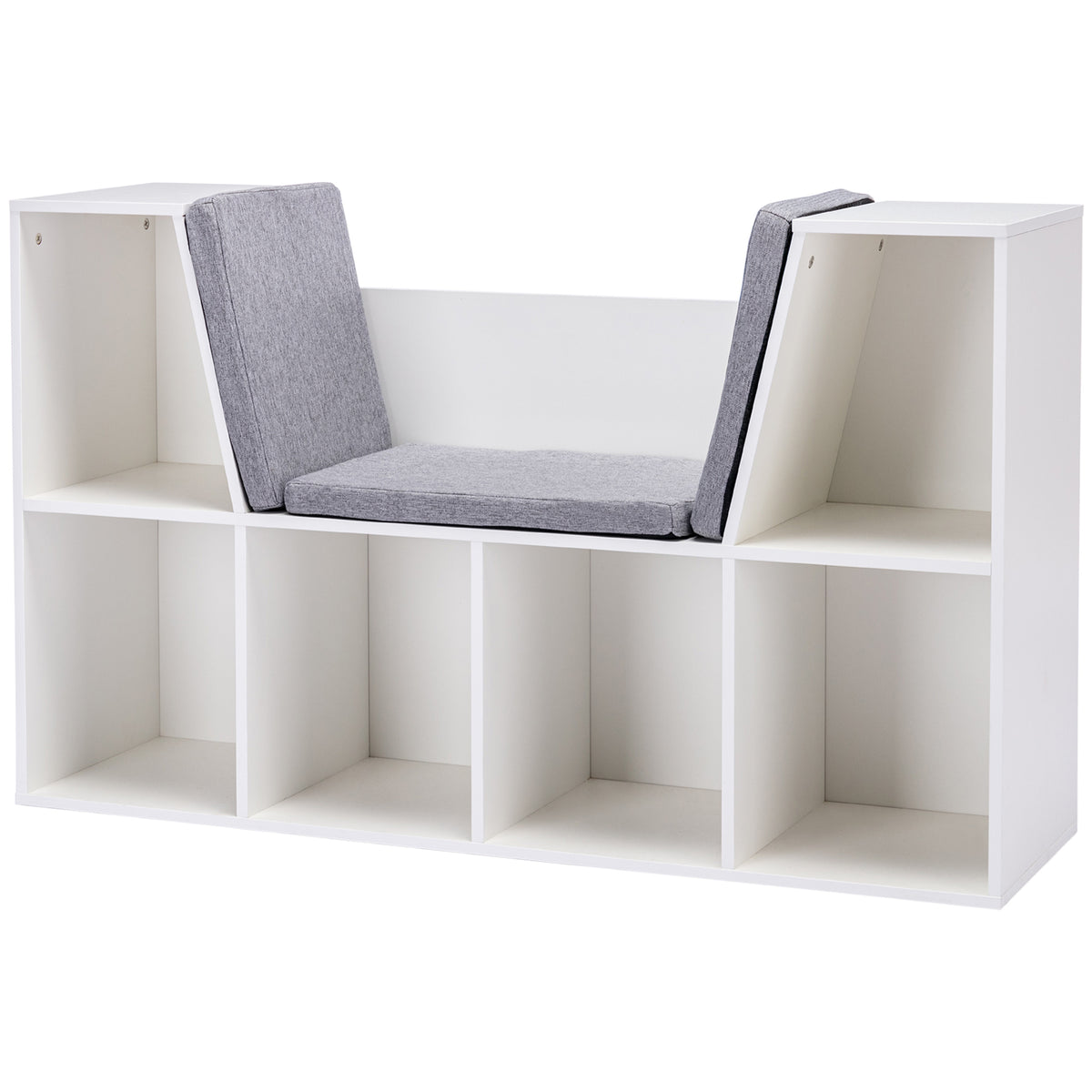 2-in-1 Kinderregal Regal + Sitzbank inkl. Polster 103 cm × 30 cm × 62 cm Weiß + Grau