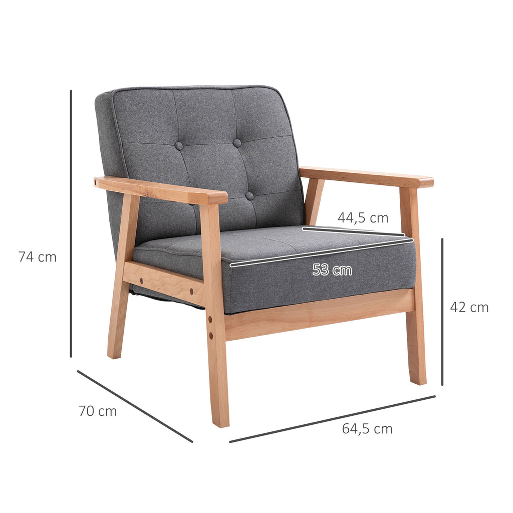 Sessel Wohnzimmer Loungesessel Relaxsessel mit Holzbeine Lesesessel mit Leinenoptik, Polstersessel für Schlafzimmer Grau