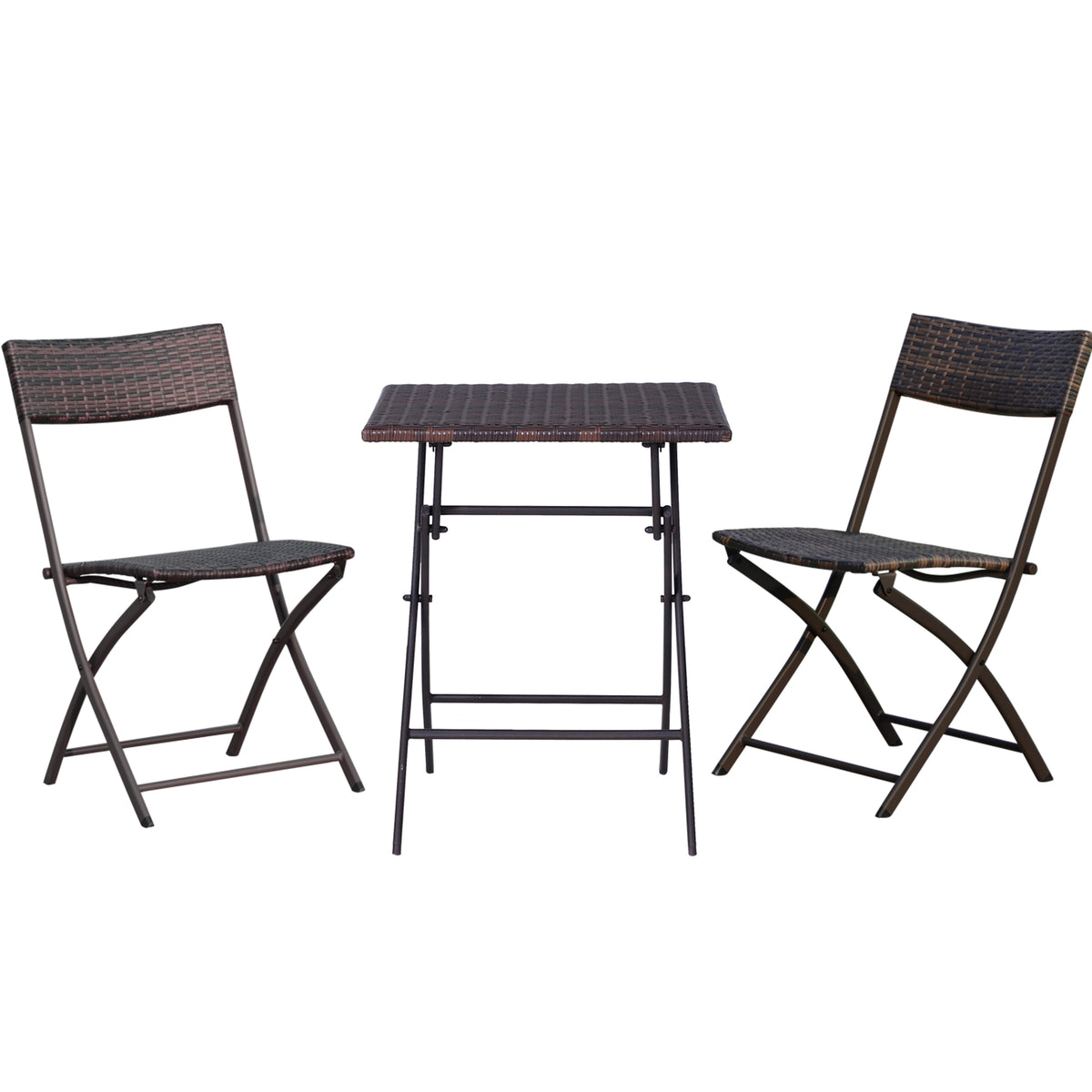 2-Seater Rattan Bistro Set: 1 x table, 2 x chairs-Brown