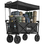 Bollerwagen mit Dach, klappbar, 110L Kapazit?t, Stahlrahmen, 97x52x105 cm, Schwarz