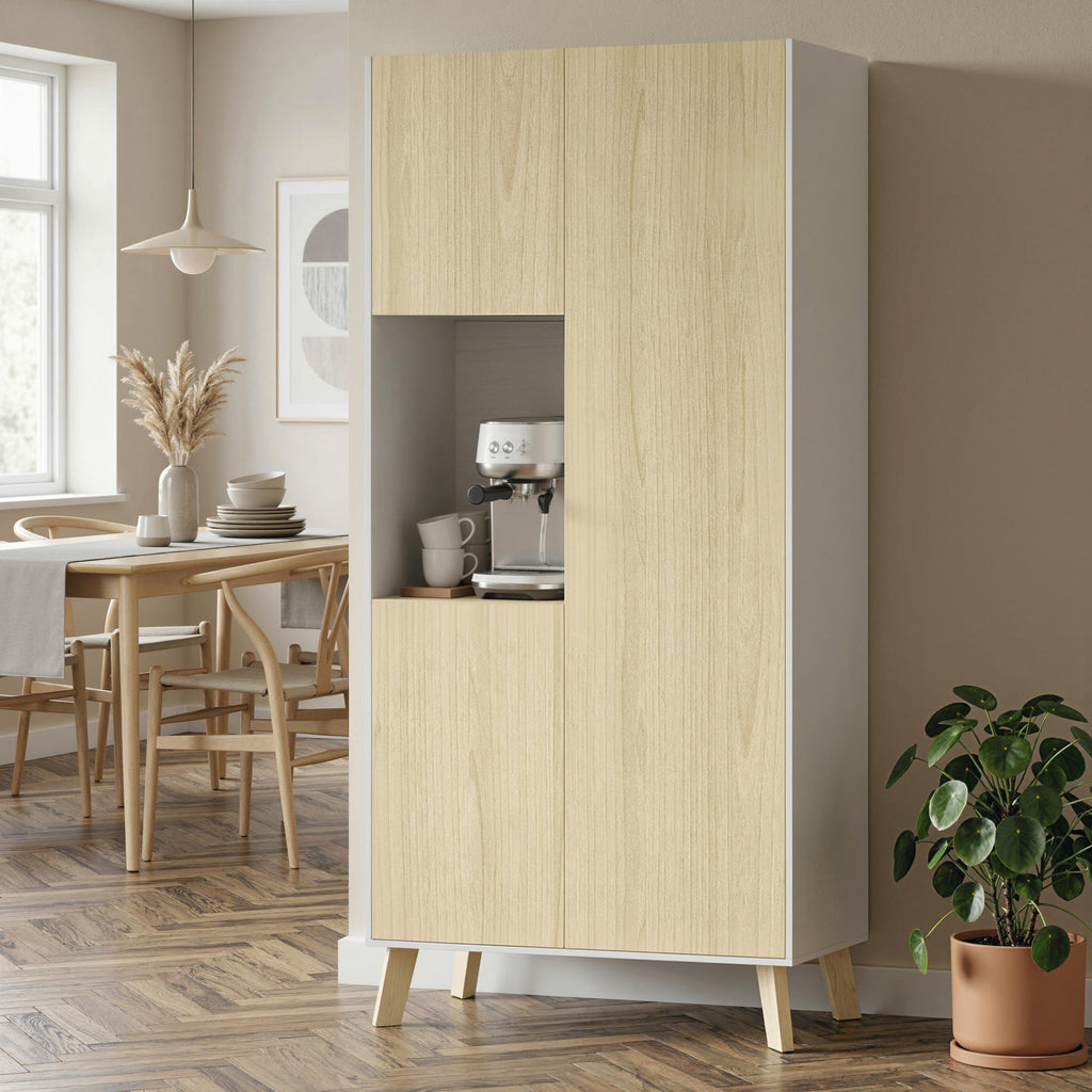 170 cm Küchenschrank, Moderner Schrank mit offenem Fach, verstellbaren Regalen, Naturholz-Optik