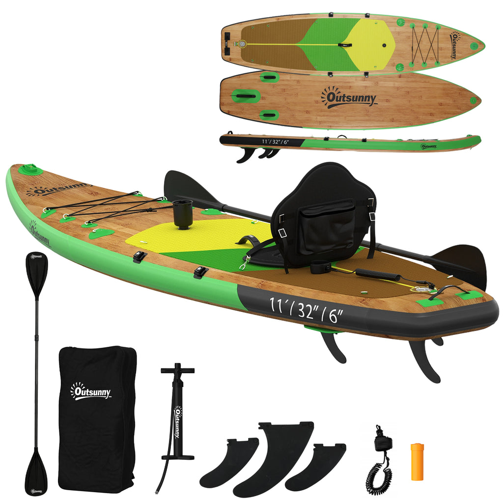 Stand Up Paddling Board Set Aufblasbar 335cm SUP Board mit Kajak Sitz, Verstellbares Doppel-Paddel Fußschlaufe
