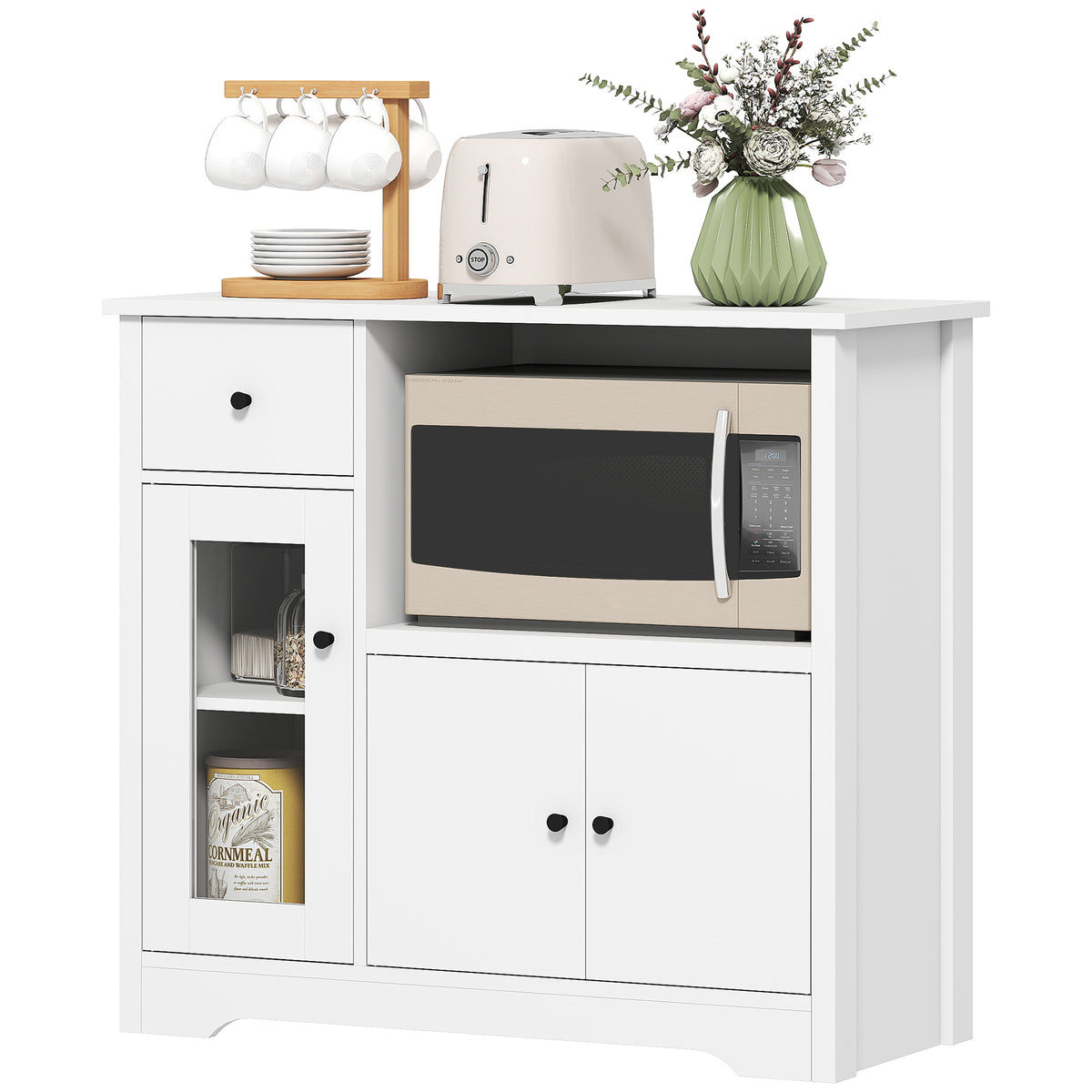 K¨¹chenschrank mit Kabelloch, Kommode mit 2 Schr?nken, offenes Fach, Schublade, 80 x 35 x 72,2 cm, Spanplatte, Wei?