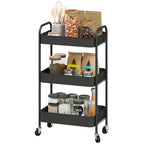 Three-Tier Steel Storage Trolley - Black