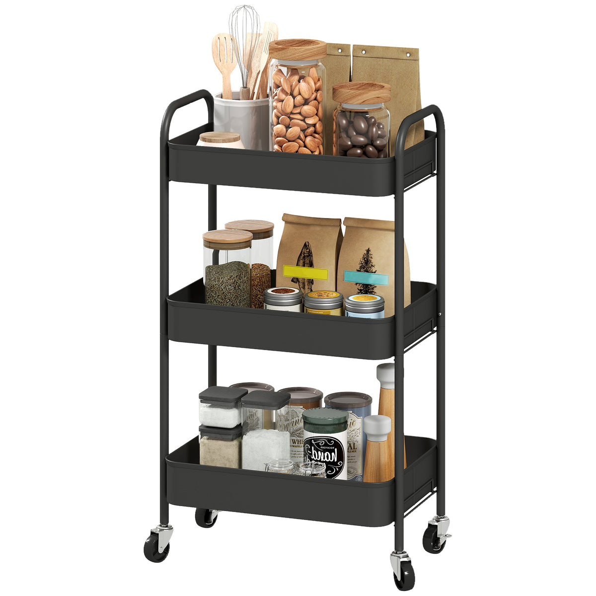 Three-Tier Steel Storage Trolley - Black