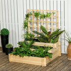 3 Tier Garden Planters with Trellis for Vine Climbing, Wooden Raised Beds, 95x95x110cm, Natural Tone