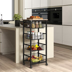 Four Basket Mobile Kitchen Island, with Brakes - Oak/Black