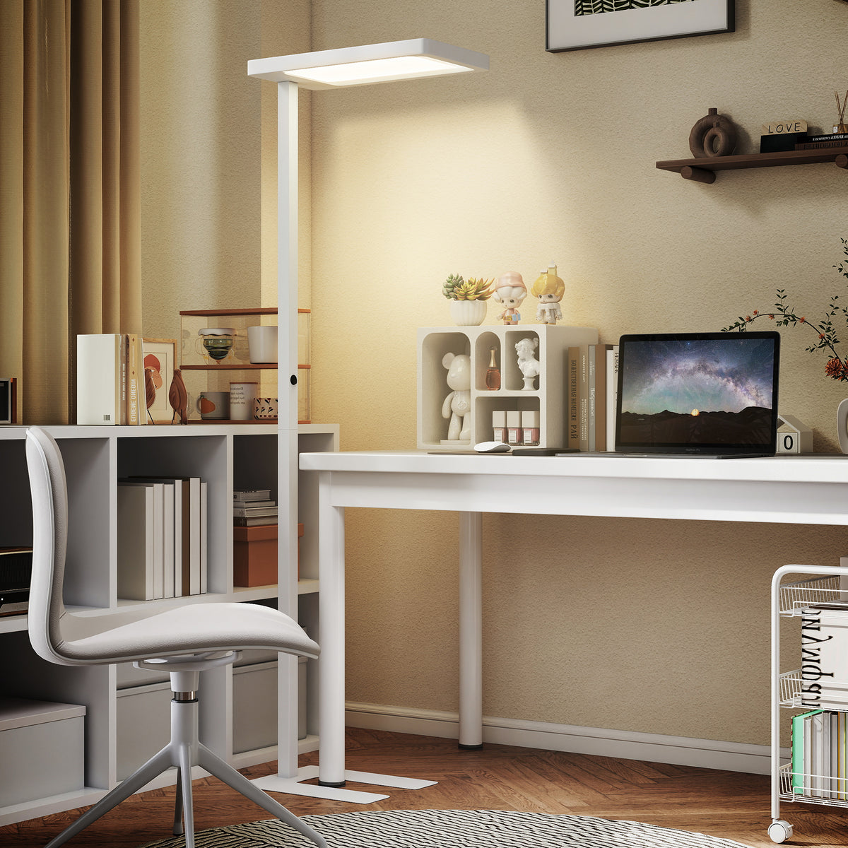 LED-Stehlampe, augenschonendes Licht, Bodenlampe mit Fernbedienung, anpassbare Helligkeit, Kunststoff, Metall, Weiß