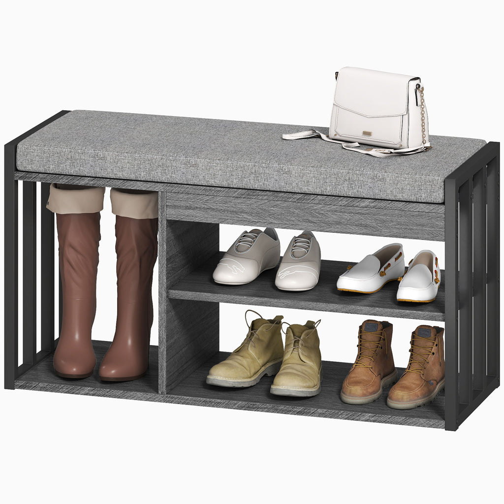 Schuhregal mit Sitzbank, Flurregal für Schuhe, Schuhschrank mit 3-stufigem Design, für Flur, Eingangsbereich, Wohnzimmer, Schlafzimmer, Grau