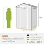 Gerätehaus 1,1 m² Geräteschuppen mit Holzoptik Fenster Satteldach Belüftung Boden Schloss Handschuhe Grau