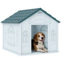 Plastic Weather-Resistant Dog House, for Indoors and Outdoors, Medium Dogs - White and Blue