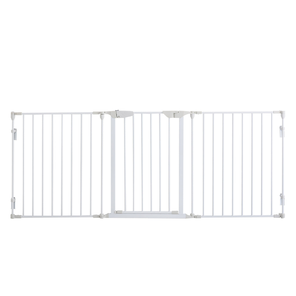 Pet Safety Gate, 3 Panels Playpen Fireplace, Foldable Metal Fence, Stair Barrier, Room Divider, Fire Guard w/ Automatic Closing Door, White