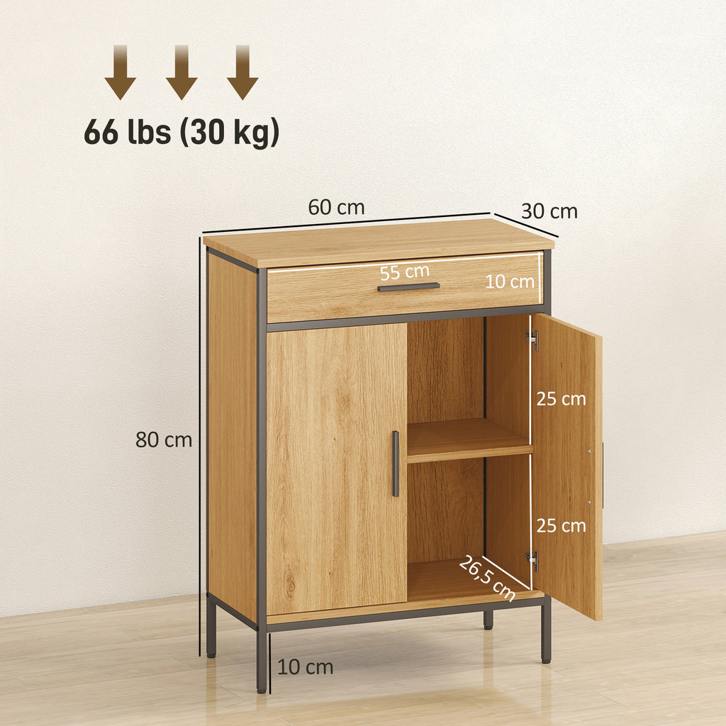 Badezimmerschrank, zweistufige Regale, gro?e Schublade, Industriestil, Eichenoptik