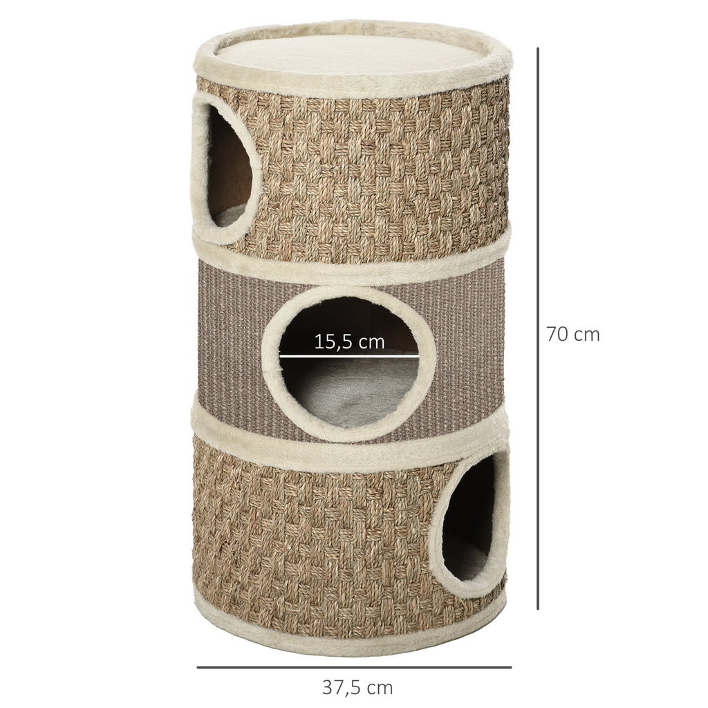 Cat Scratching Barrel Kitten Tree Tower for Indoor Cats Pet Furniture Climbing Frame Covered with Sisal and Seaweed Rope Cozy Platform Soft Plush