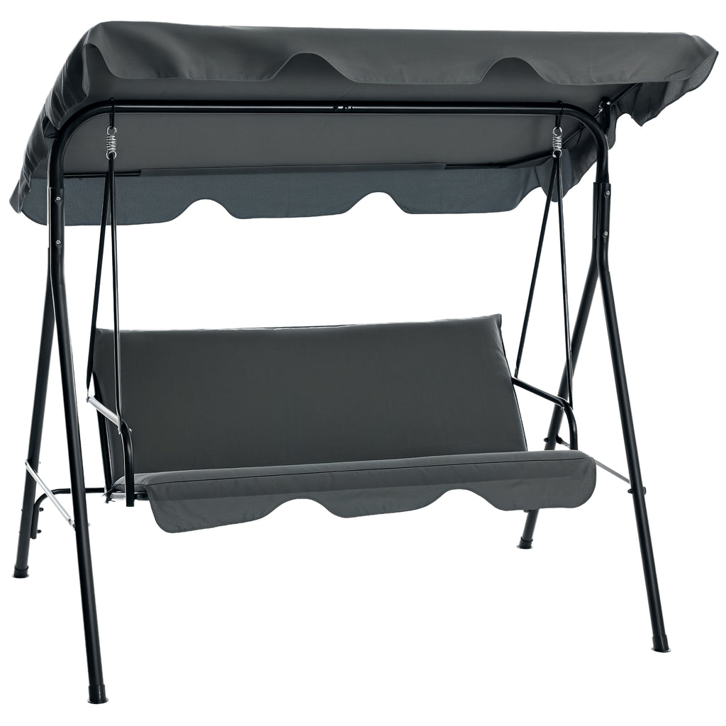 Three-Seater Garden Swing Chair, with Adjustable Canopy - Grey