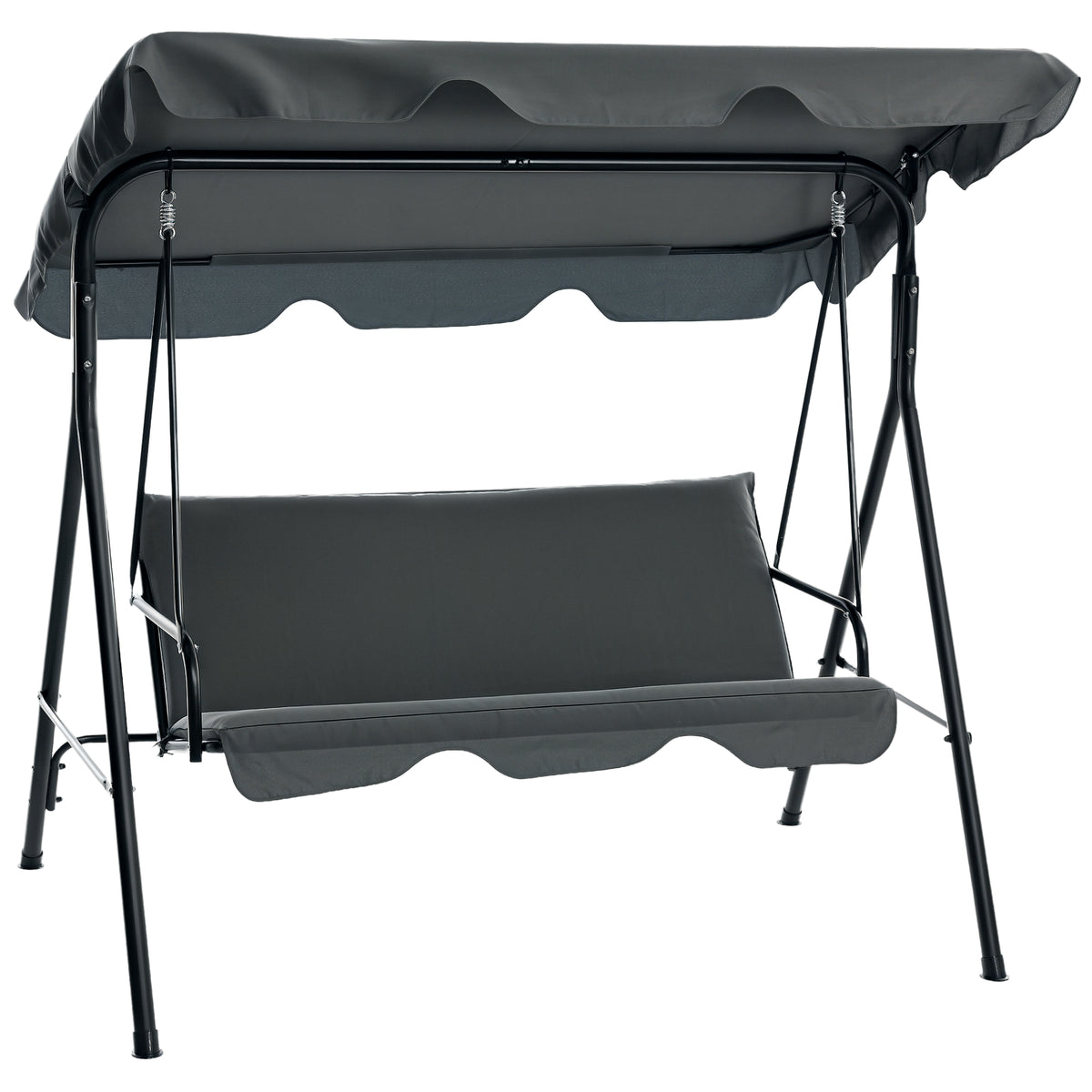 Three-Seater Garden Swing Chair, with Adjustable Canopy - Grey